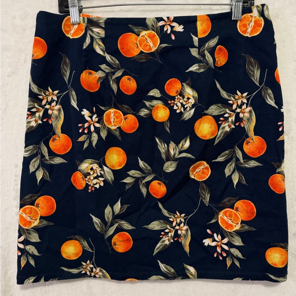 Loft Skirt Womens 12 Navy Blue Oranges Orange Fruit Coastal Beach Resort Casual - Picture 5 of 11